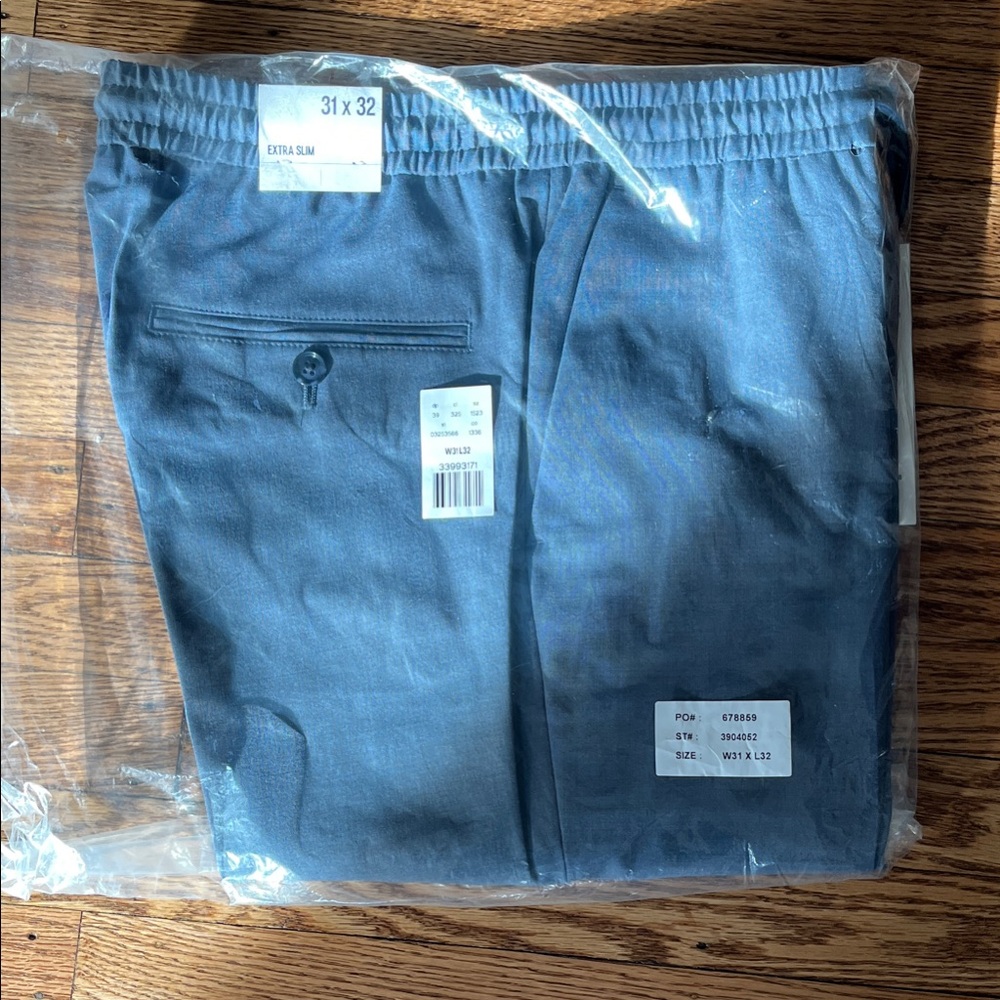 Extra Slim Navy Wool-Blend Washable Modern Tech Drawstring Suit Pant